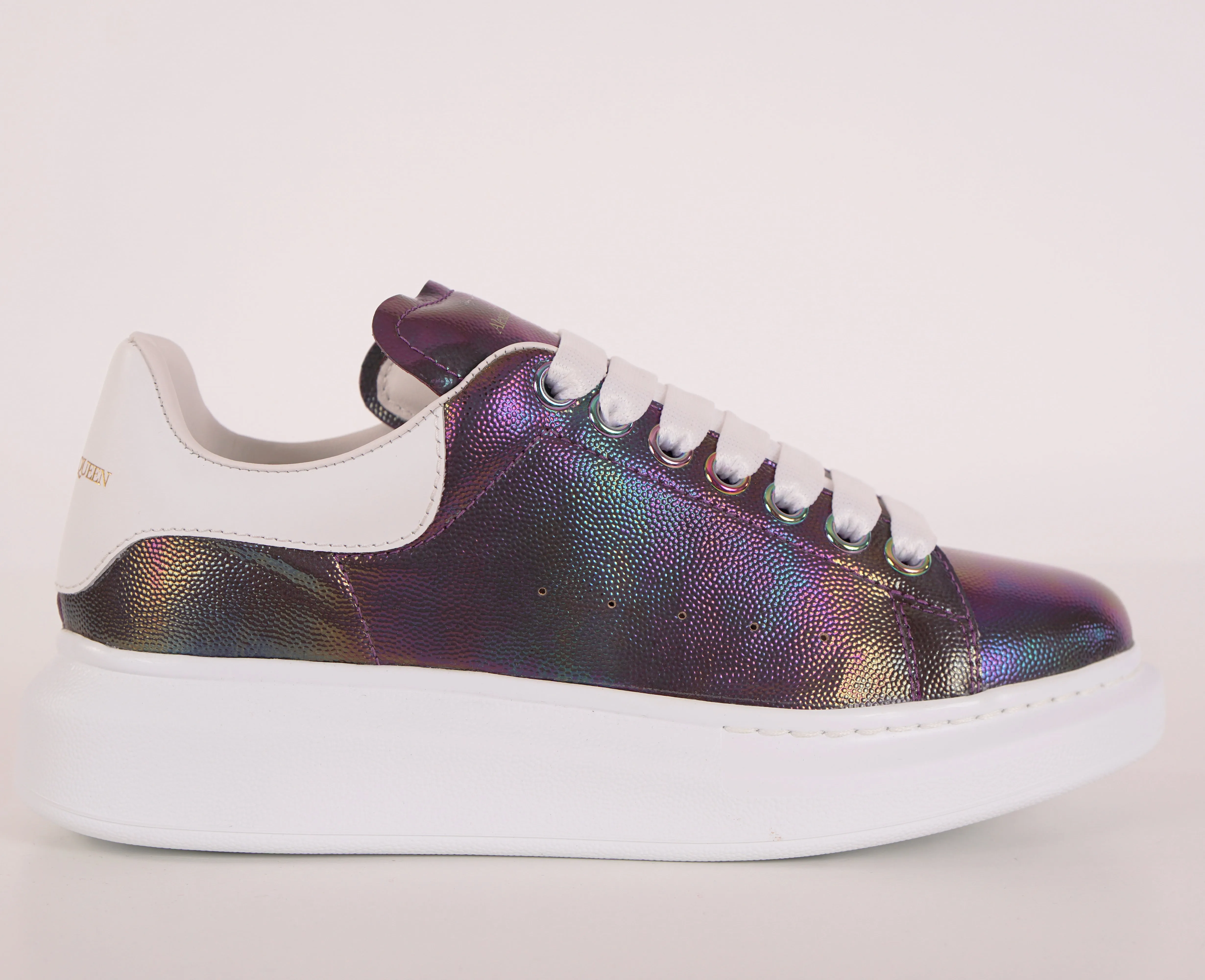 37 NEW $580 ALEXANDER MCQUEEN Petrol STINGRAY LEATHER Iridescent 45mm SNEAKERS