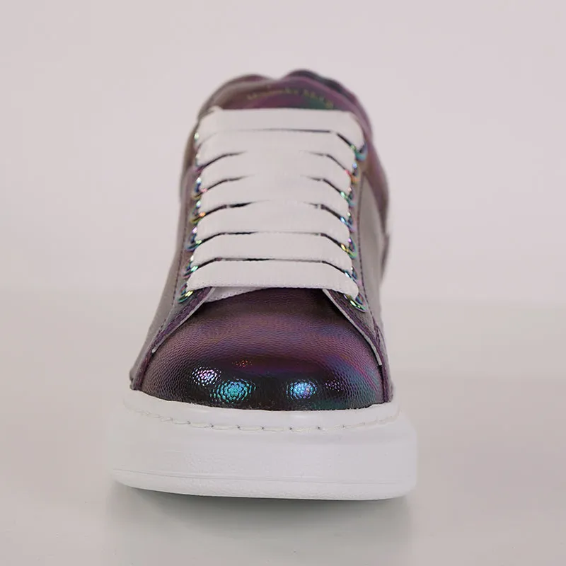 37 NEW $580 ALEXANDER MCQUEEN Petrol STINGRAY LEATHER Iridescent 45mm SNEAKERS