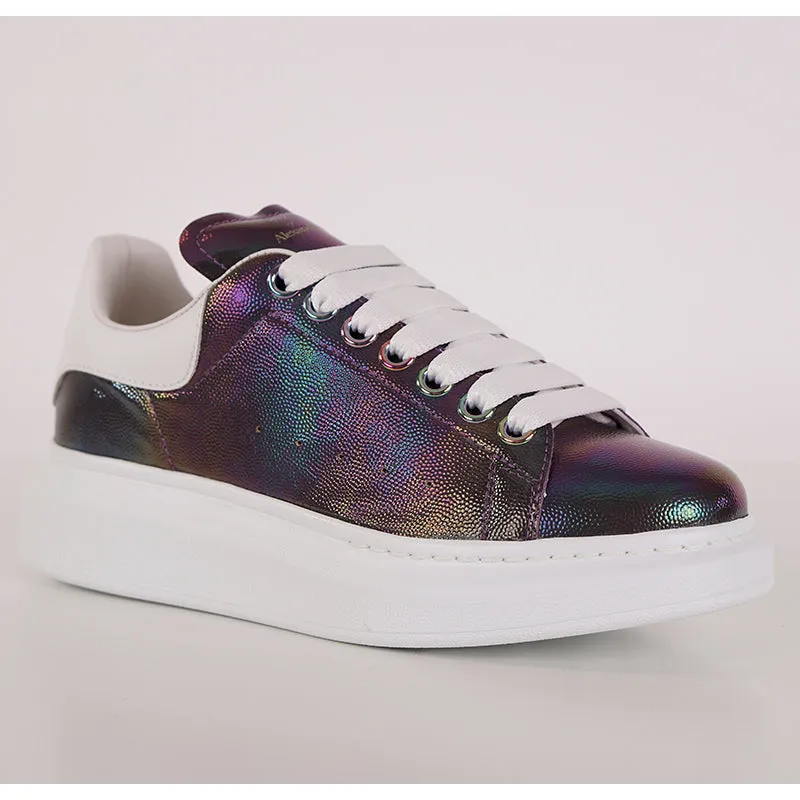 37 NEW $580 ALEXANDER MCQUEEN Petrol STINGRAY LEATHER Iridescent 45mm SNEAKERS