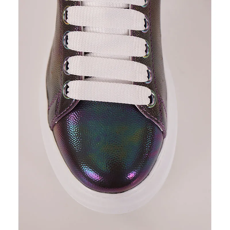 37 NEW $580 ALEXANDER MCQUEEN Petrol STINGRAY LEATHER Iridescent 45mm SNEAKERS