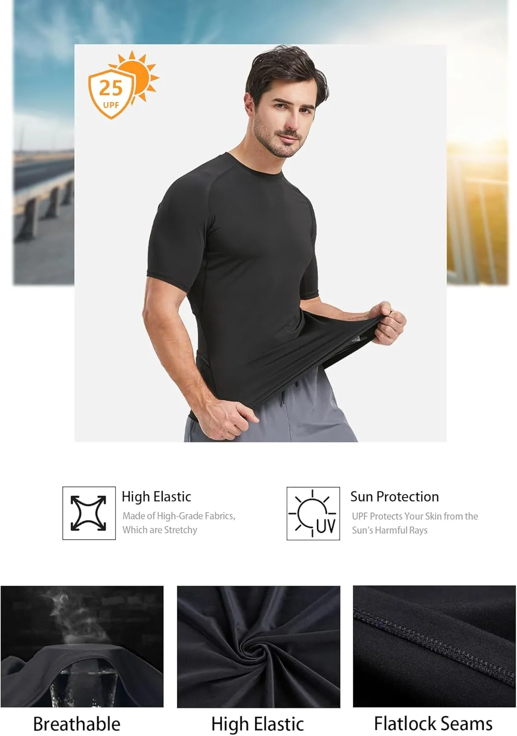 5 Pack Men??s Compression Shirts Short Sleeve Cool Dry Sports Athletic Workout Base Layer Undershirt T-Shirt Tops