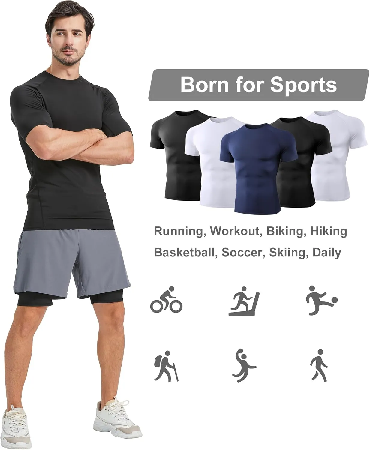 5 Pack Men??s Compression Shirts Short Sleeve Cool Dry Sports Athletic Workout Base Layer Undershirt T-Shirt Tops