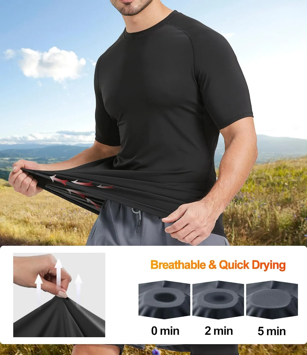 5 Pack Men??s Compression Shirts Short Sleeve Cool Dry Sports Athletic Workout Base Layer Undershirt T-Shirt Tops