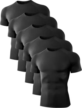5 Pack Men??s Compression Shirts Short Sleeve Cool Dry Sports Athletic Workout Base Layer Undershirt T-Shirt Tops