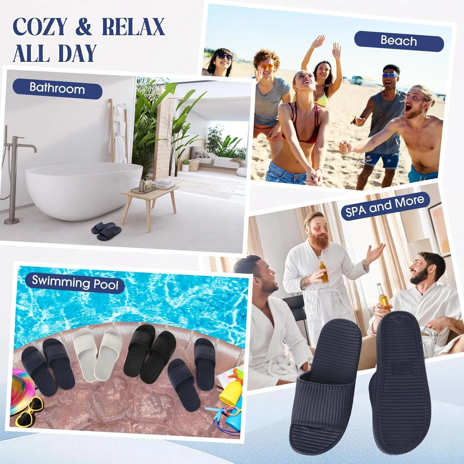 6 Pack Non Slip Shower Slides Lightweight Bath Slippers for Women & Men Pool Sandals for Home Hotel Gym Spa Pool