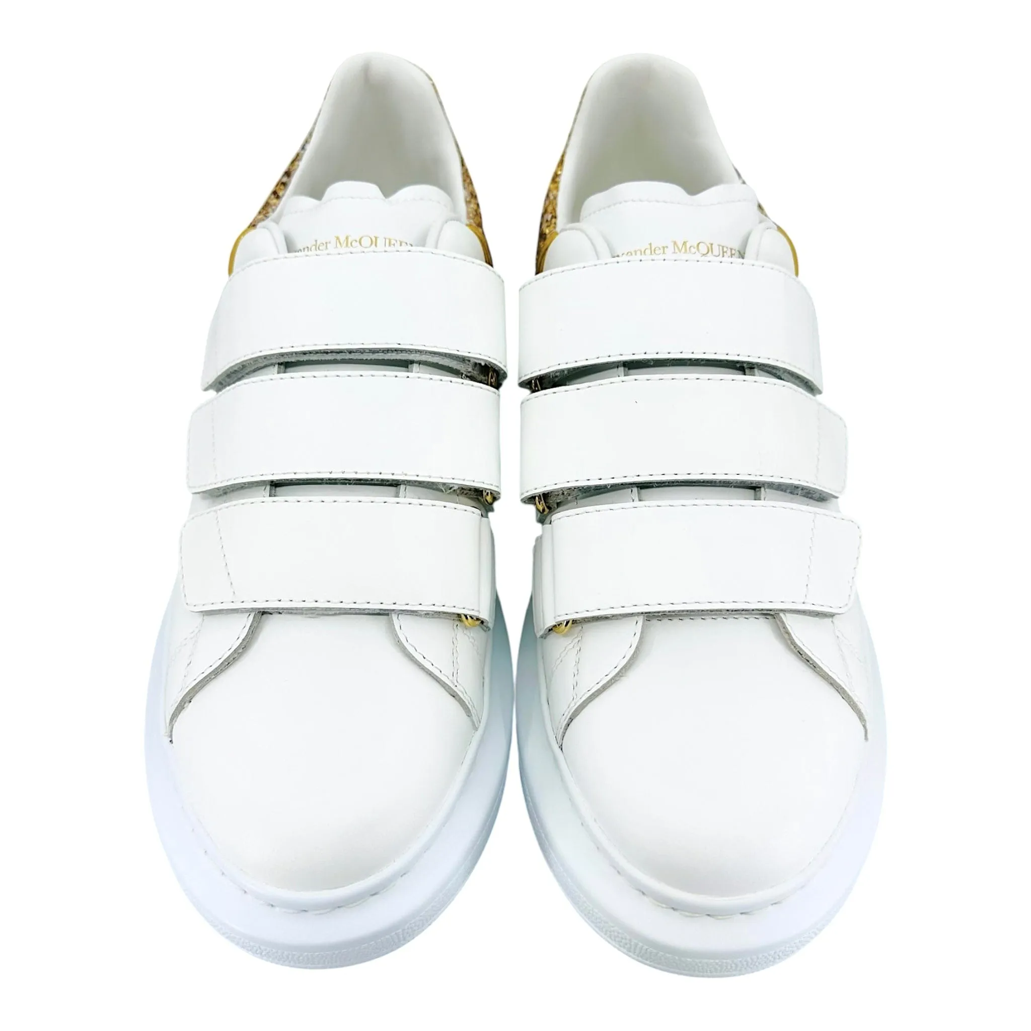 Alexander McQueen Larry Oversized Strap Sneaker Low Glitter White Gold