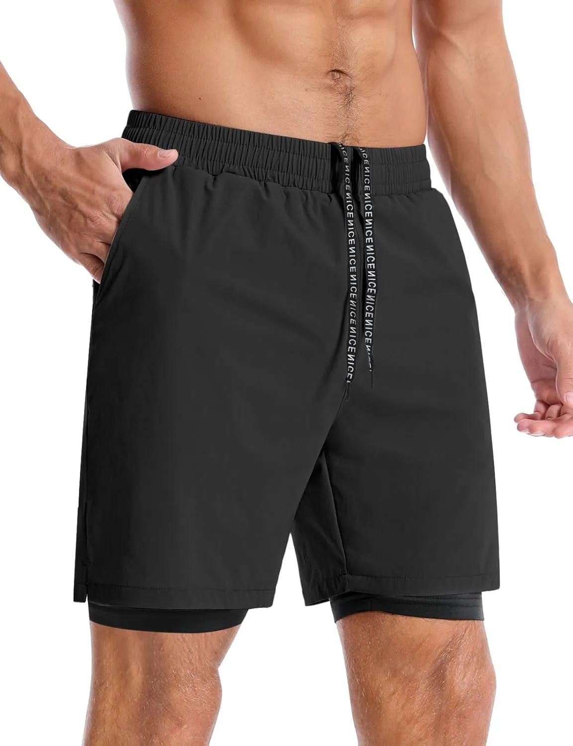 Aolesy Men??s 2 in 1 Running Shorts -5''/7'' Quick Dry Workout Gym Shorts with Pockets, Tennis Training Athletic Shorts
