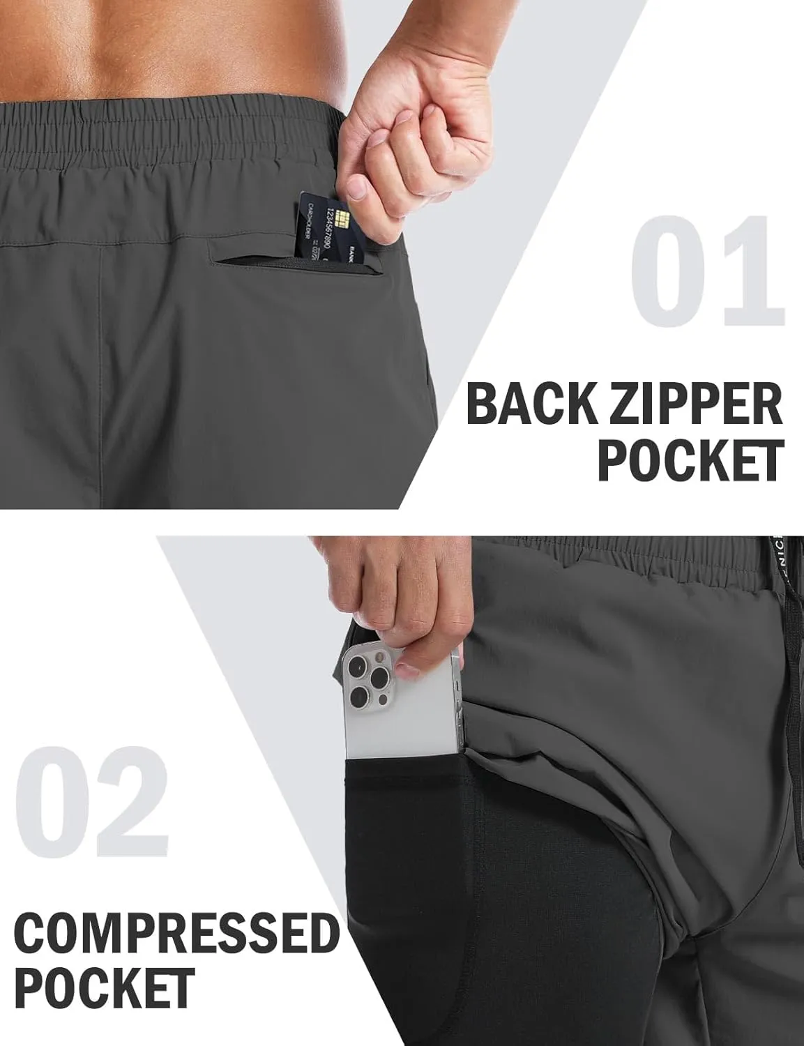 Aolesy Men??s 2 in 1 Running Shorts -5''/7'' Quick Dry Workout Gym Shorts with Pockets, Tennis Training Athletic Shorts