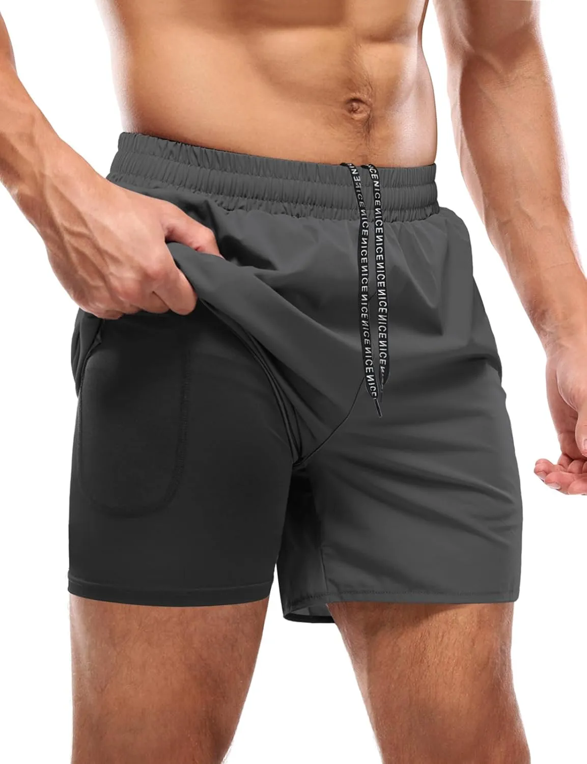 Aolesy Men??s 2 in 1 Running Shorts -5''/7'' Quick Dry Workout Gym Shorts with Pockets, Tennis Training Athletic Shorts