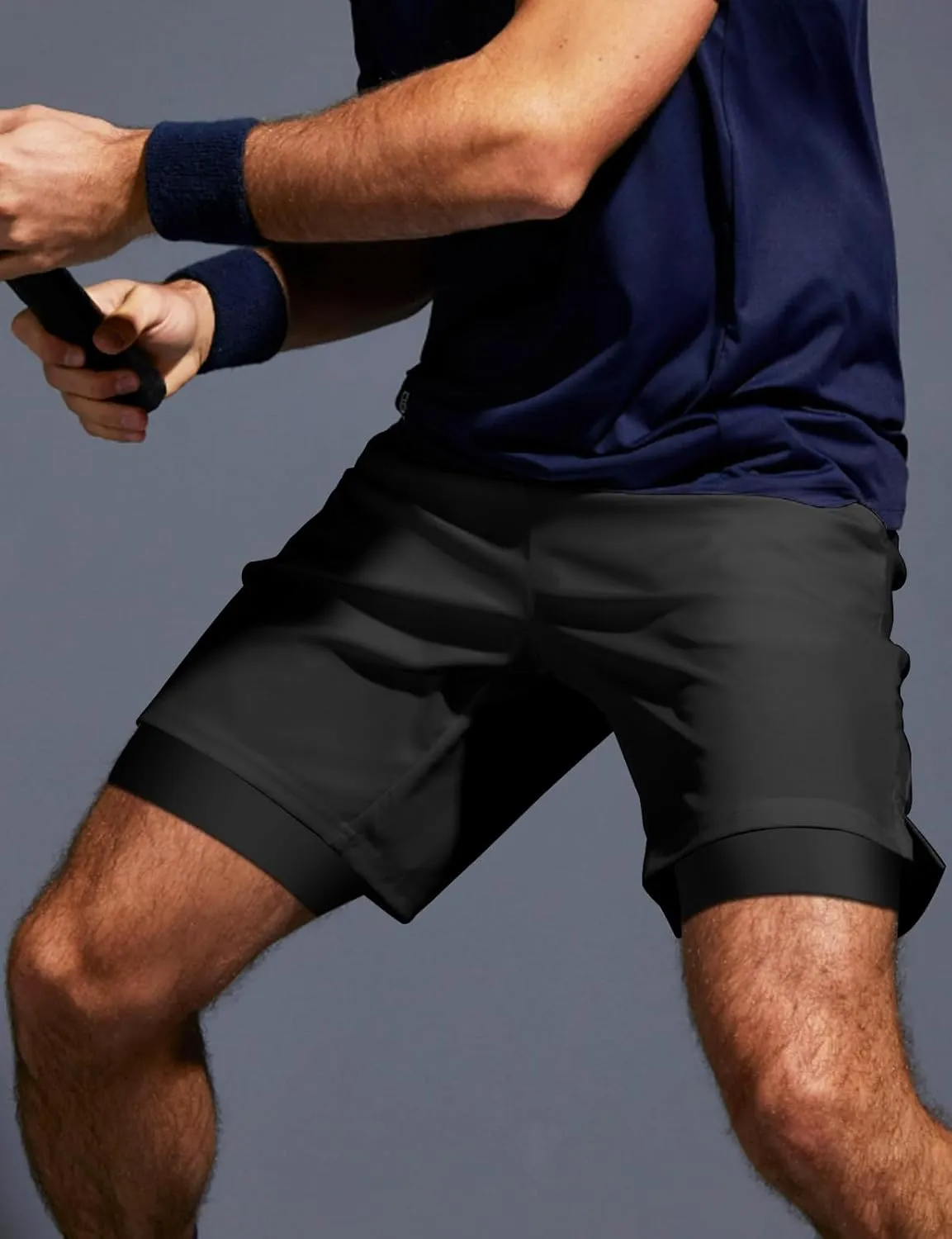 Aolesy Men??s 2 in 1 Running Shorts -5''/7'' Quick Dry Workout Gym Shorts with Pockets, Tennis Training Athletic Shorts