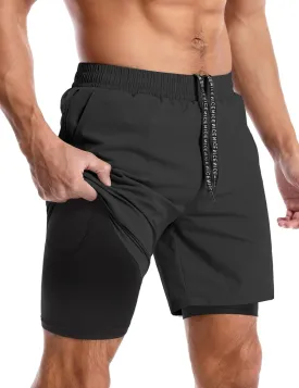 Aolesy Men??s 2 in 1 Running Shorts -5''/7'' Quick Dry Workout Gym Shorts with Pockets, Tennis Training Athletic Shorts