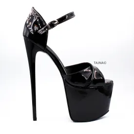 Black Patent Cross Strap Platform Pumps