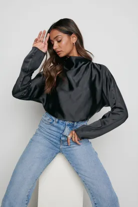 Bonnie High Neck Backless Blouse - Black