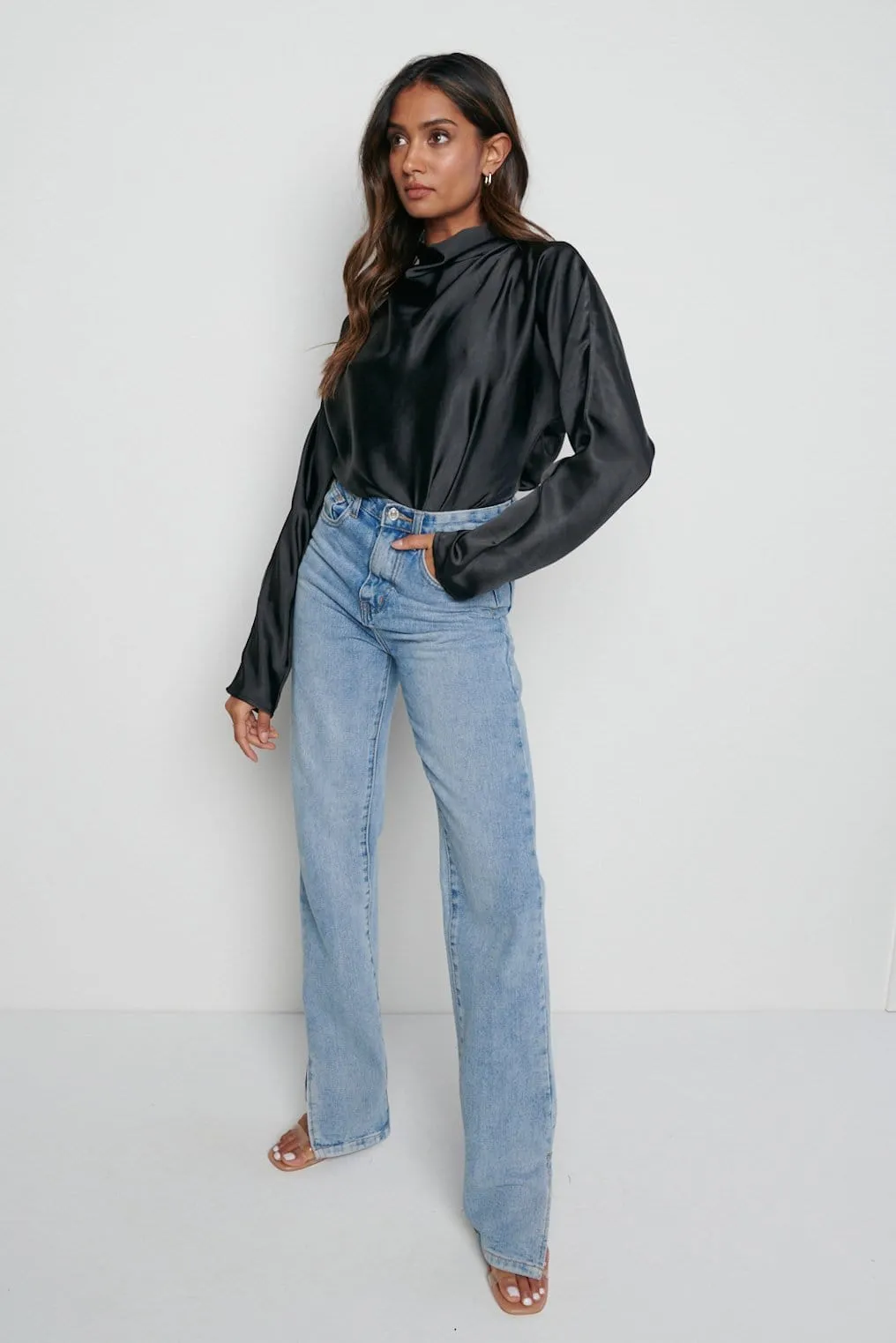 Bonnie High Neck Backless Blouse - Black