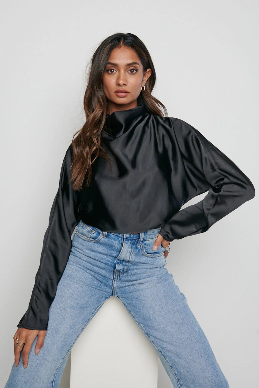 Bonnie High Neck Backless Blouse - Black