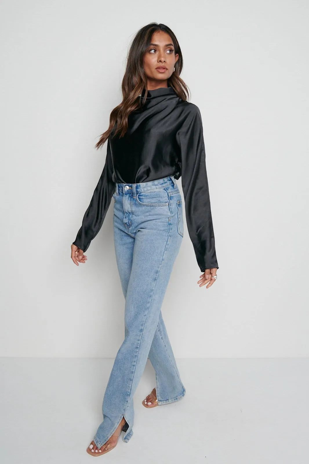 Bonnie High Neck Backless Blouse - Black