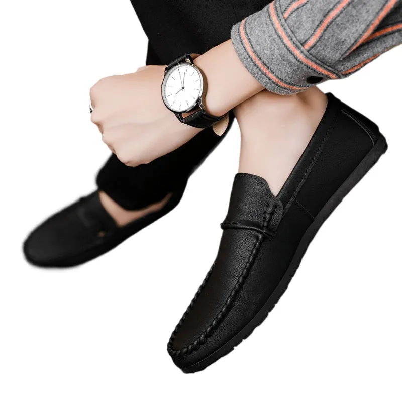British style work men soft surface soft sole Internet celebrity soft leather spring loafer beanie shoes trendy shoes high sense driving