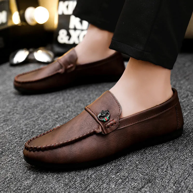 British style work men soft surface soft sole Internet celebrity soft leather spring loafer beanie shoes trendy shoes high sense driving