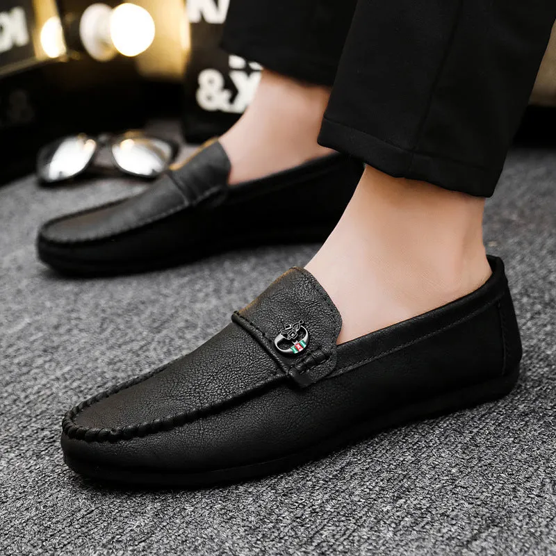 British style work men soft surface soft sole Internet celebrity soft leather spring loafer beanie shoes trendy shoes high sense driving