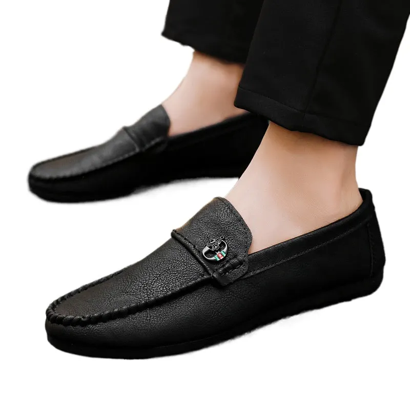 British style work men soft surface soft sole Internet celebrity soft leather spring loafer beanie shoes trendy shoes high sense driving