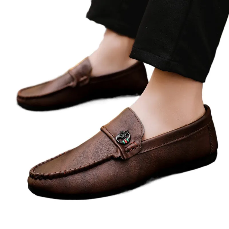 British style work men soft surface soft sole Internet celebrity soft leather spring loafer beanie shoes trendy shoes high sense driving