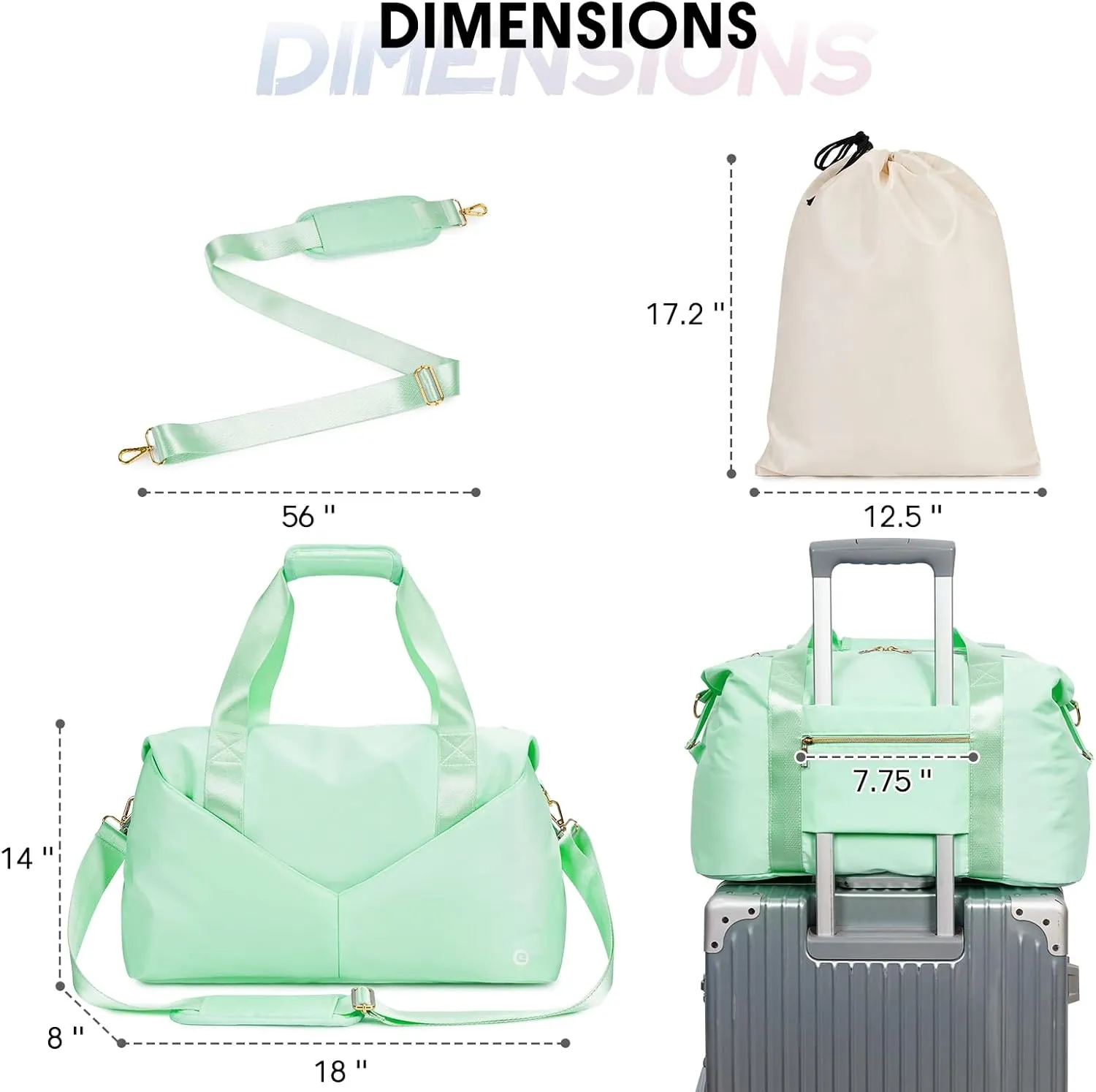 Ceneda 17" Gym Duffel Bag with Wet Pocket Shoes Bag Portable Overnight Weekender Bag Travel bag Yoga Bag for Women (Light Green)