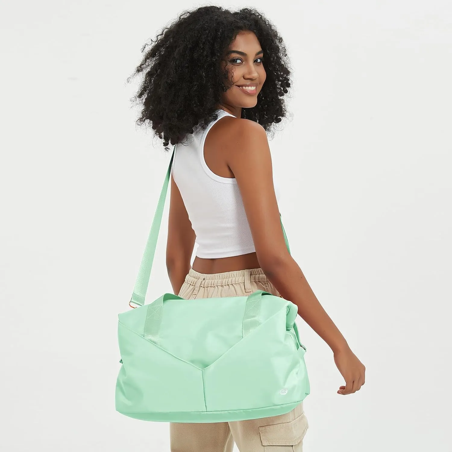 Ceneda 17" Gym Duffel Bag with Wet Pocket Shoes Bag Portable Overnight Weekender Bag Travel bag Yoga Bag for Women (Light Green)
