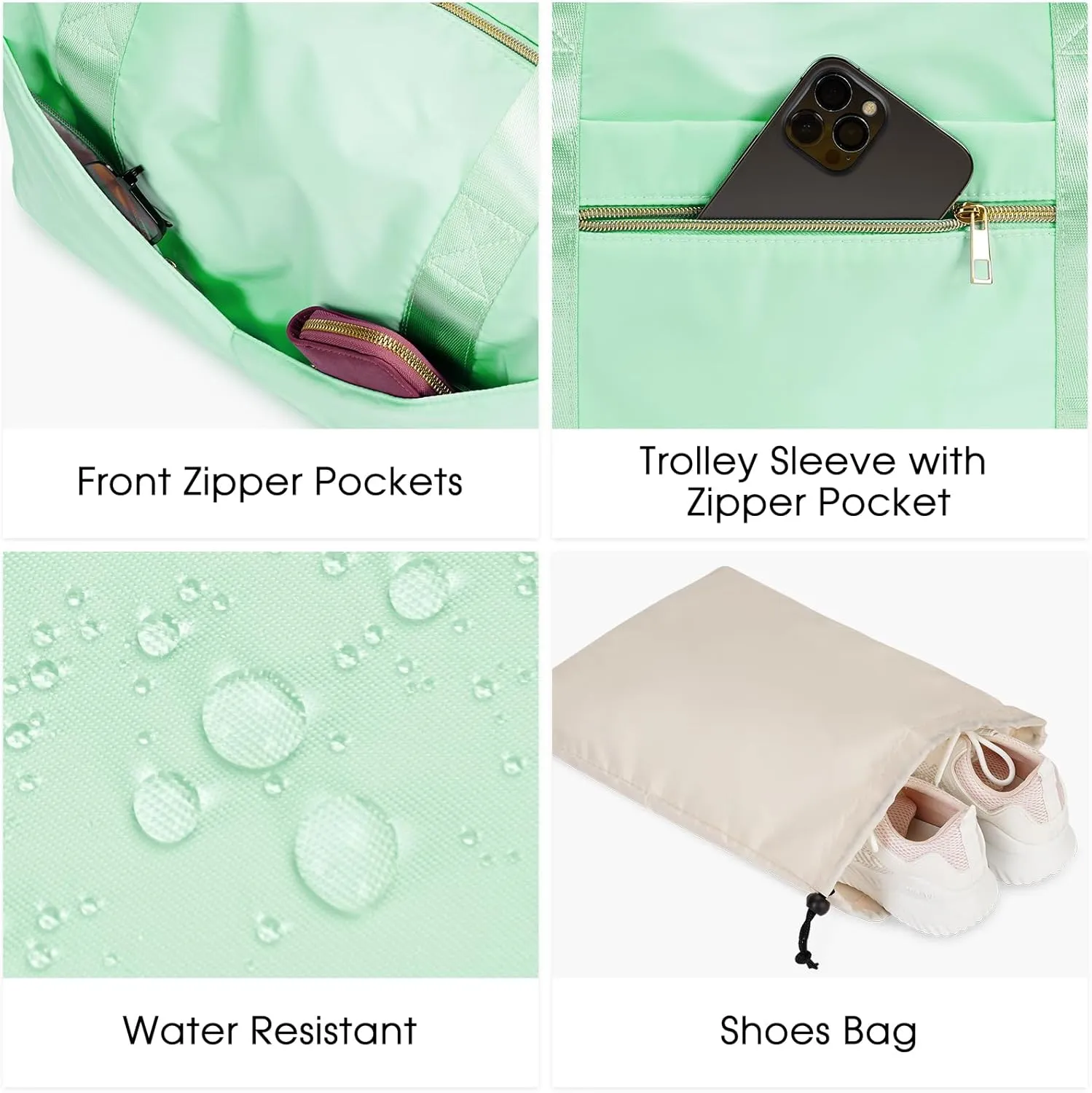 Ceneda 17" Gym Duffel Bag with Wet Pocket Shoes Bag Portable Overnight Weekender Bag Travel bag Yoga Bag for Women (Light Green)