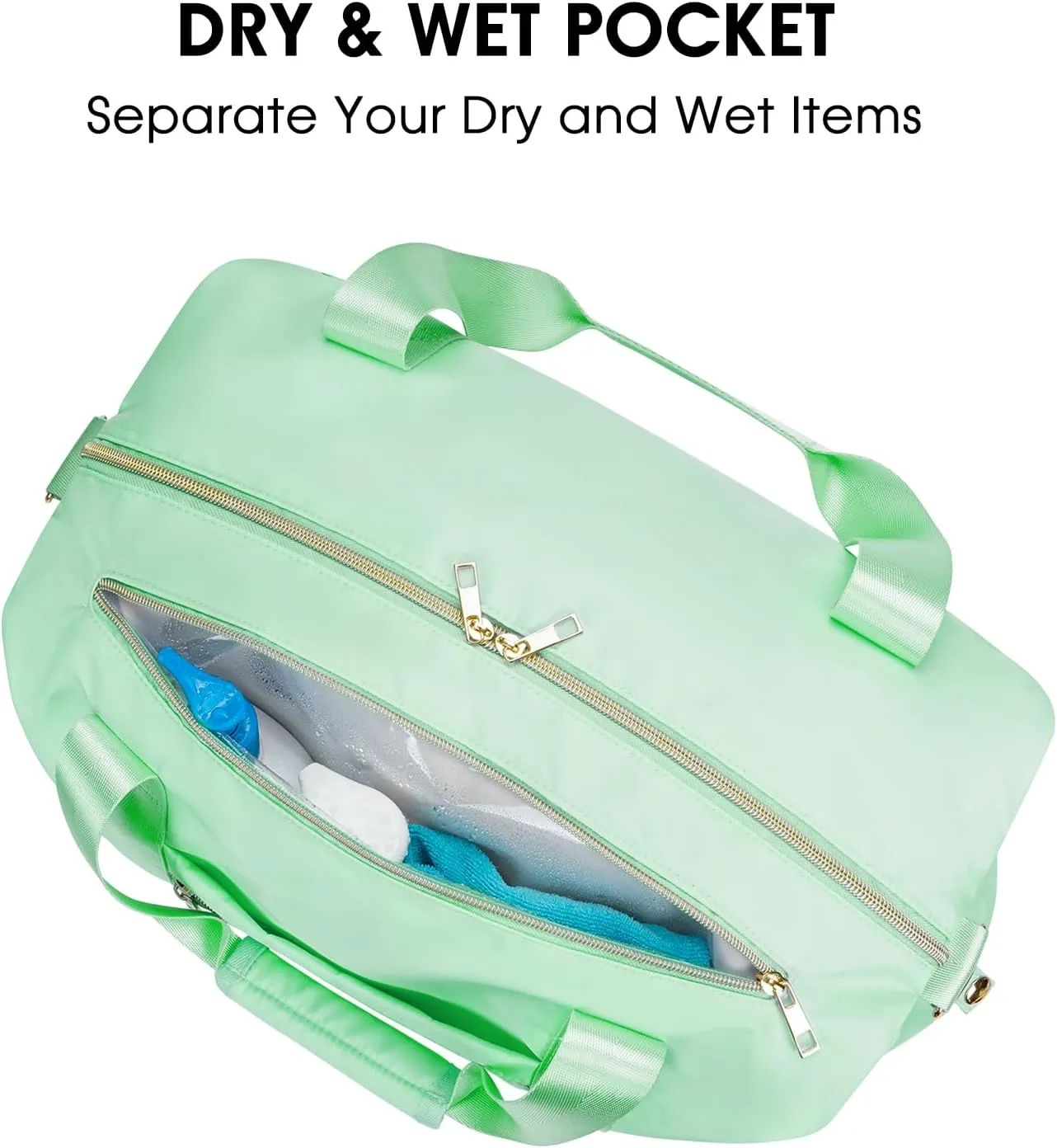 Ceneda 17" Gym Duffel Bag with Wet Pocket Shoes Bag Portable Overnight Weekender Bag Travel bag Yoga Bag for Women (Light Green)