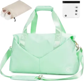 Ceneda 17" Gym Duffel Bag with Wet Pocket Shoes Bag Portable Overnight Weekender Bag Travel bag Yoga Bag for Women (Light Green)