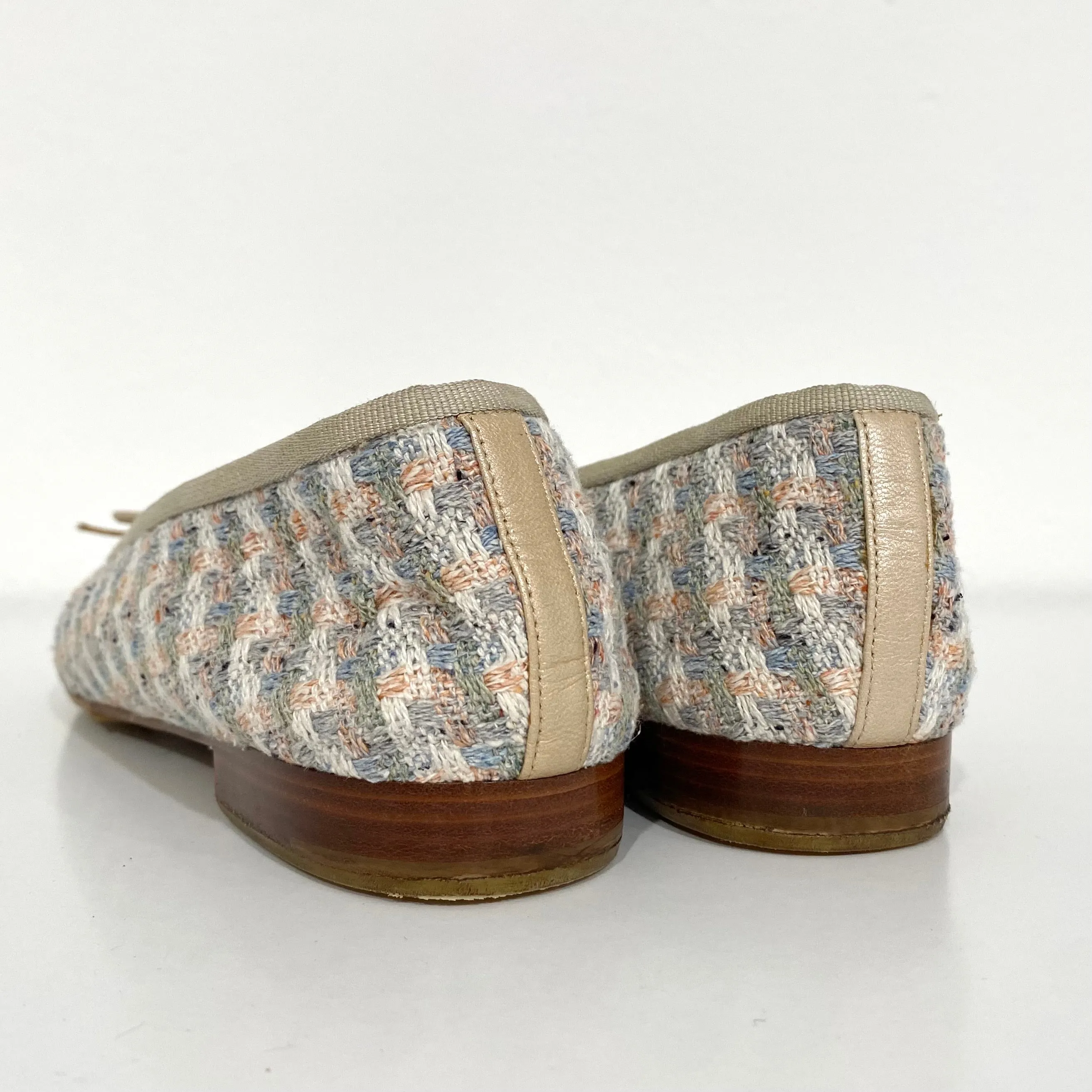 Chanel Champagne & Pastel Tweed Ballet Flats
