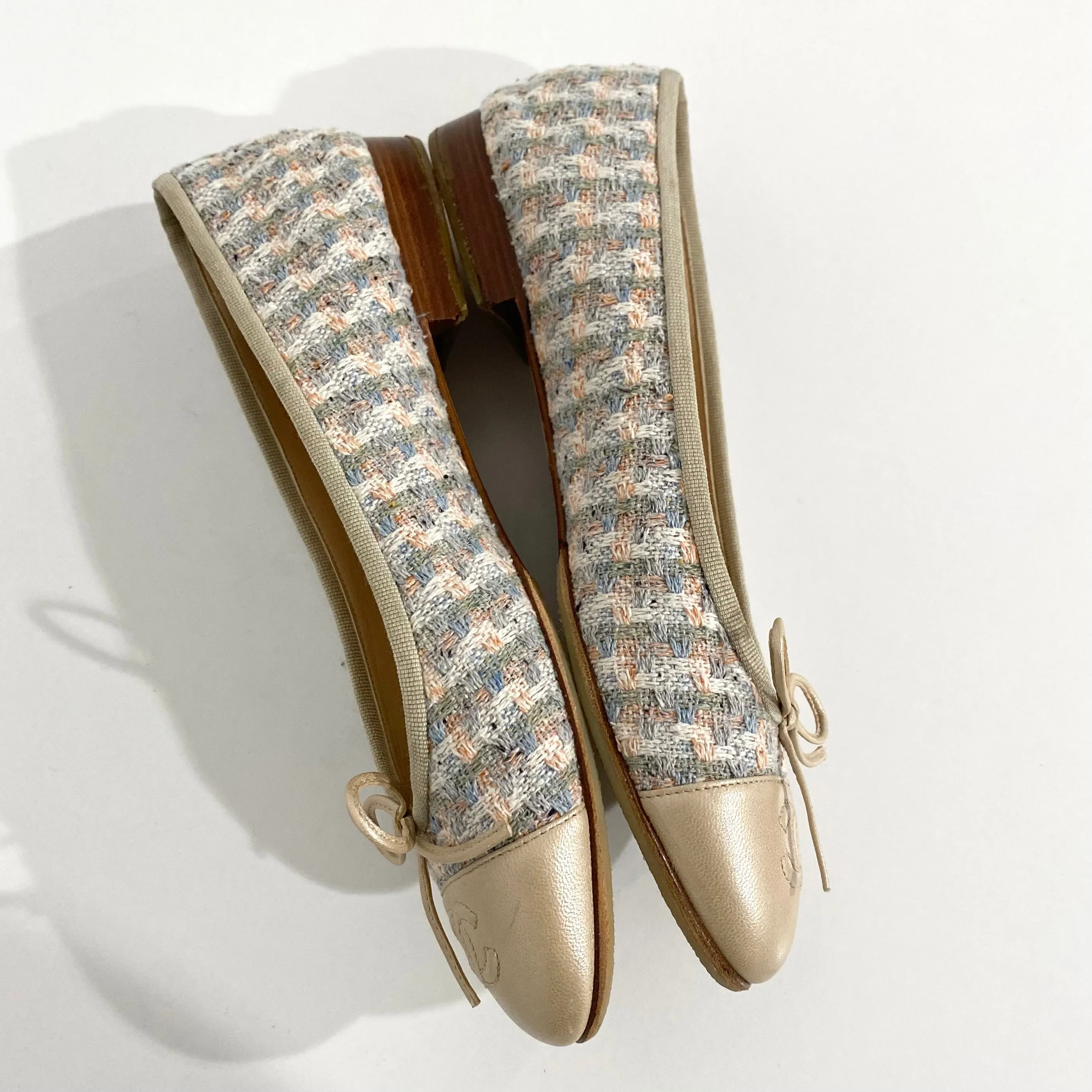 Chanel Champagne & Pastel Tweed Ballet Flats