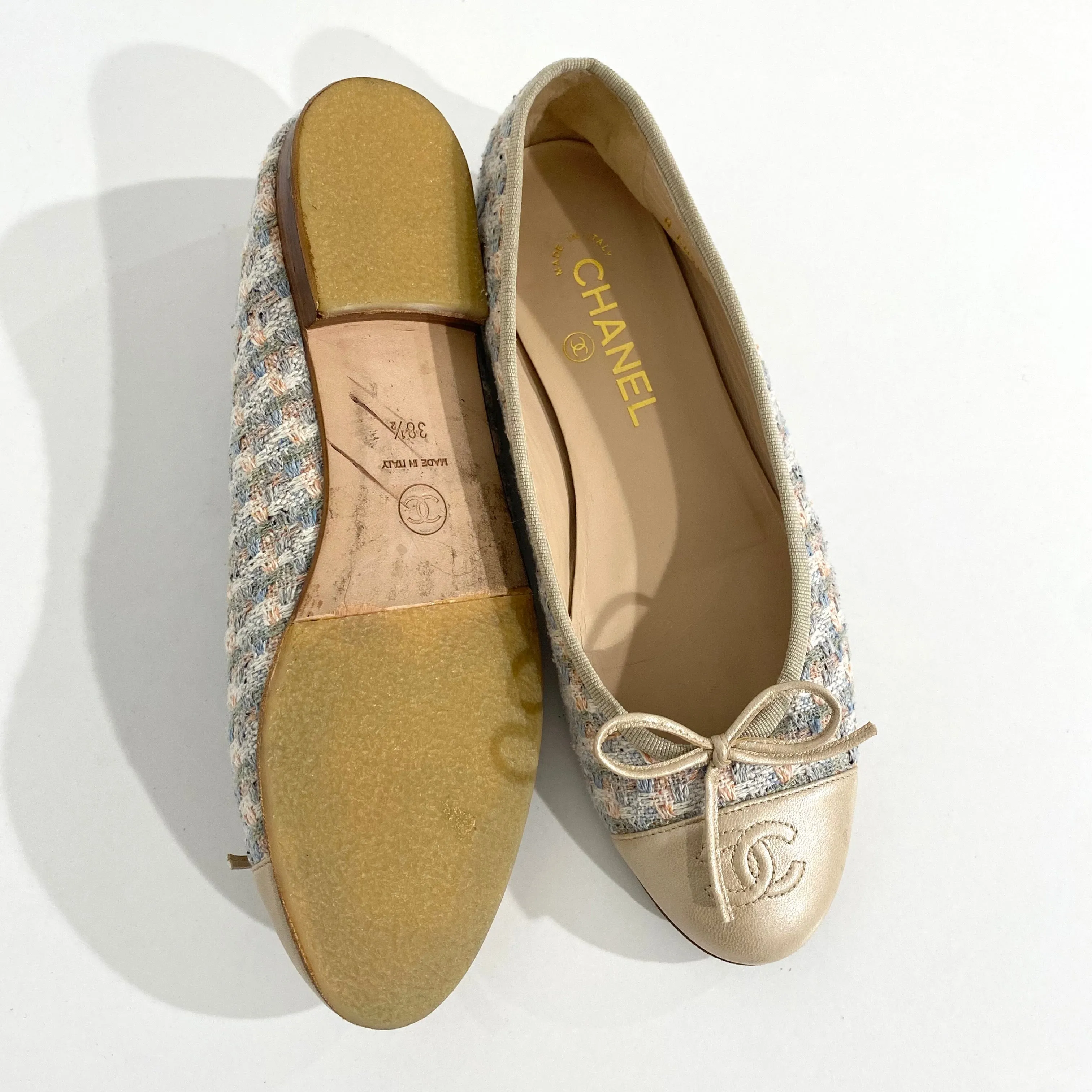 Chanel Champagne & Pastel Tweed Ballet Flats