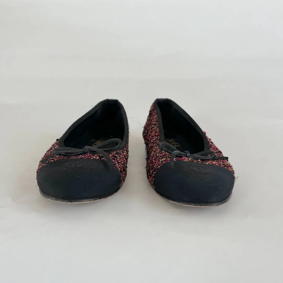 Chanel metallic tweed red/black shimmery ballerina flats