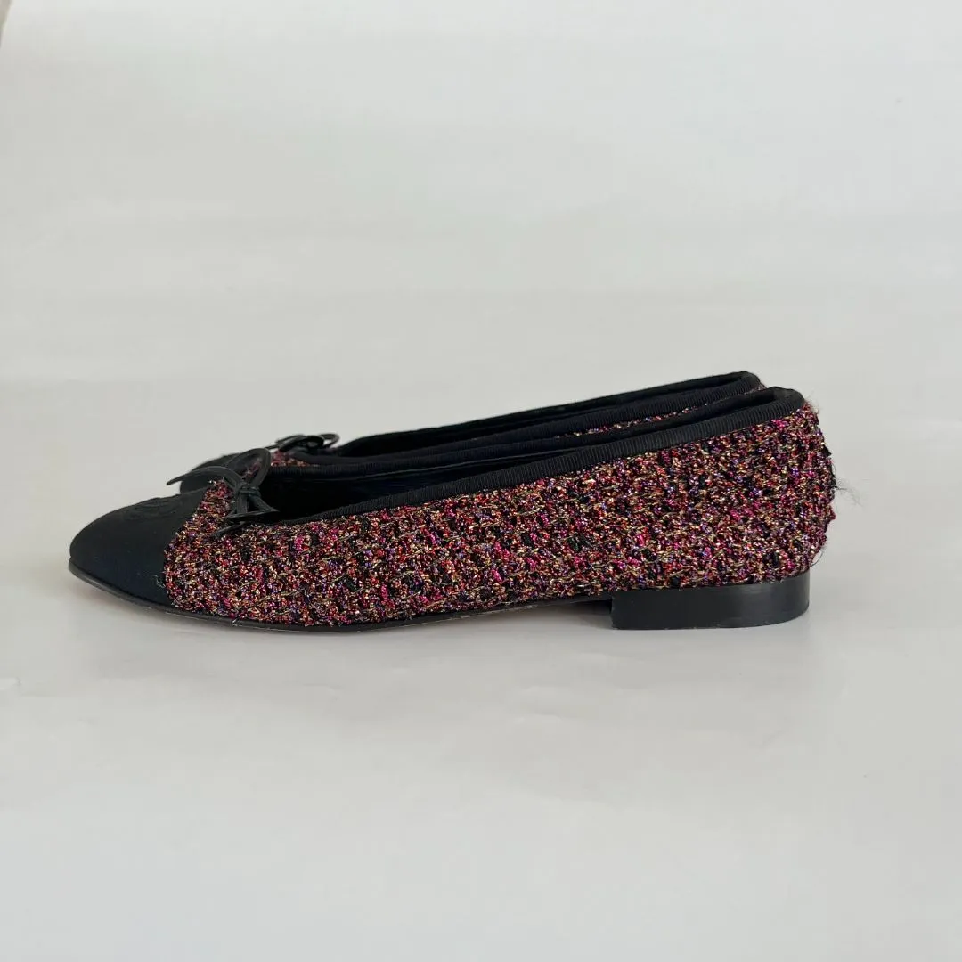 Chanel metallic tweed red/black shimmery ballerina flats
