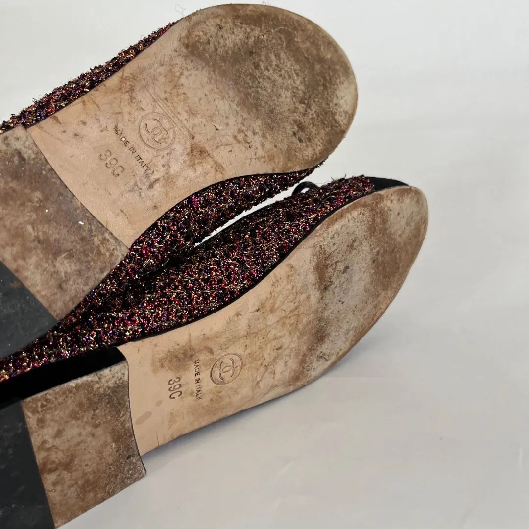 Chanel metallic tweed red/black shimmery ballerina flats
