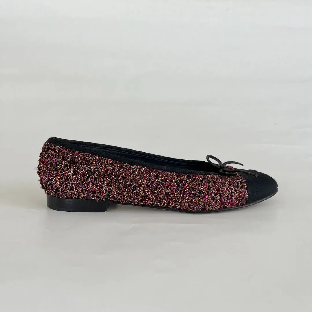 Chanel metallic tweed red/black shimmery ballerina flats