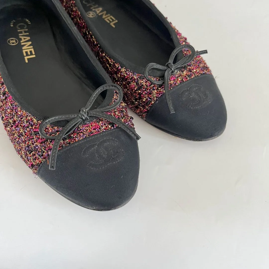 Chanel metallic tweed red/black shimmery ballerina flats