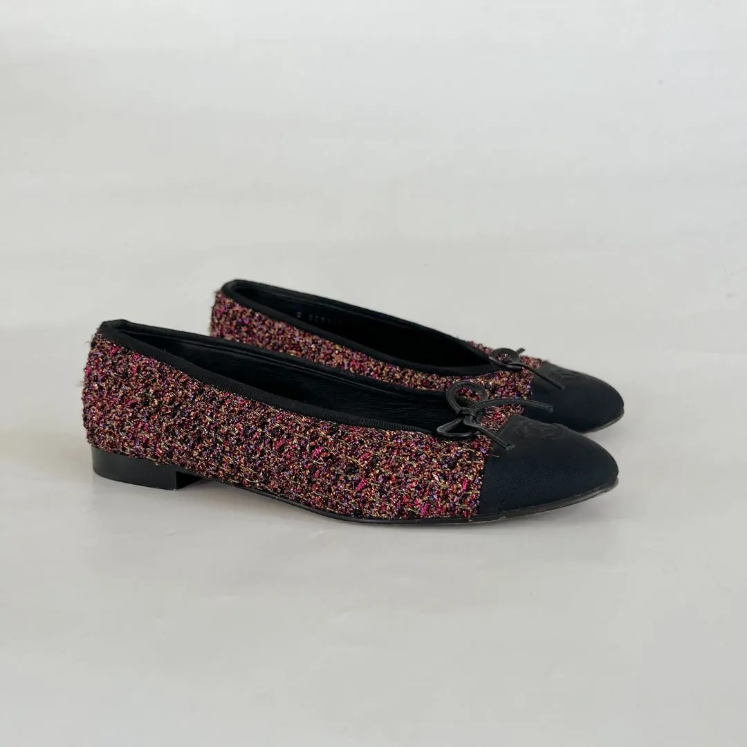 Chanel metallic tweed red/black shimmery ballerina flats