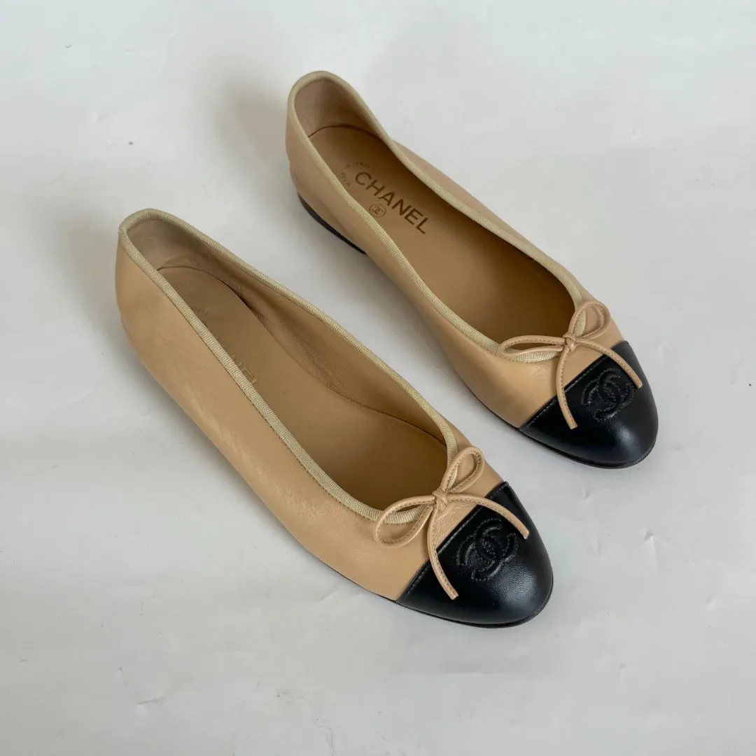 Chanel Nude Leather Classic Ballerina Flats, 40.5C