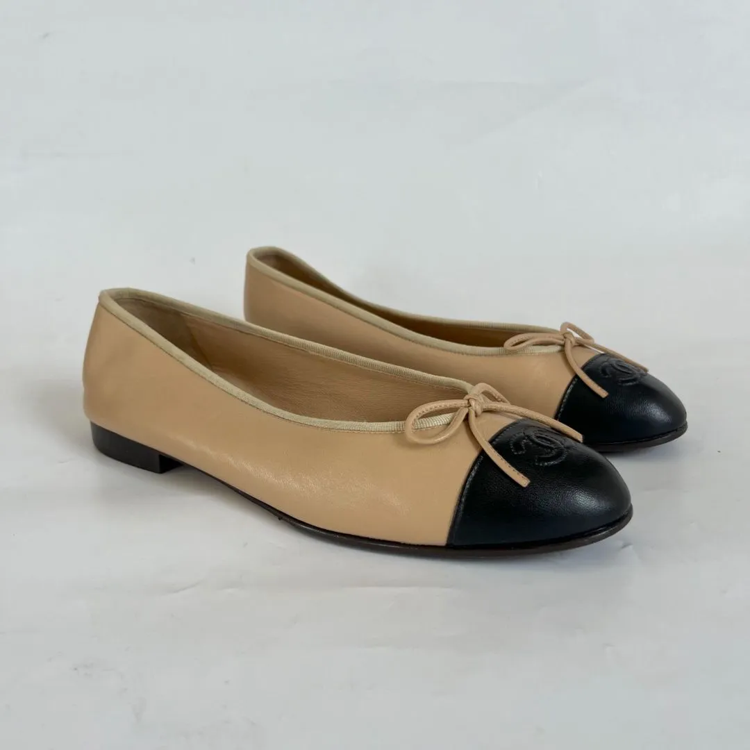 Chanel Nude Leather Classic Ballerina Flats, 40.5C