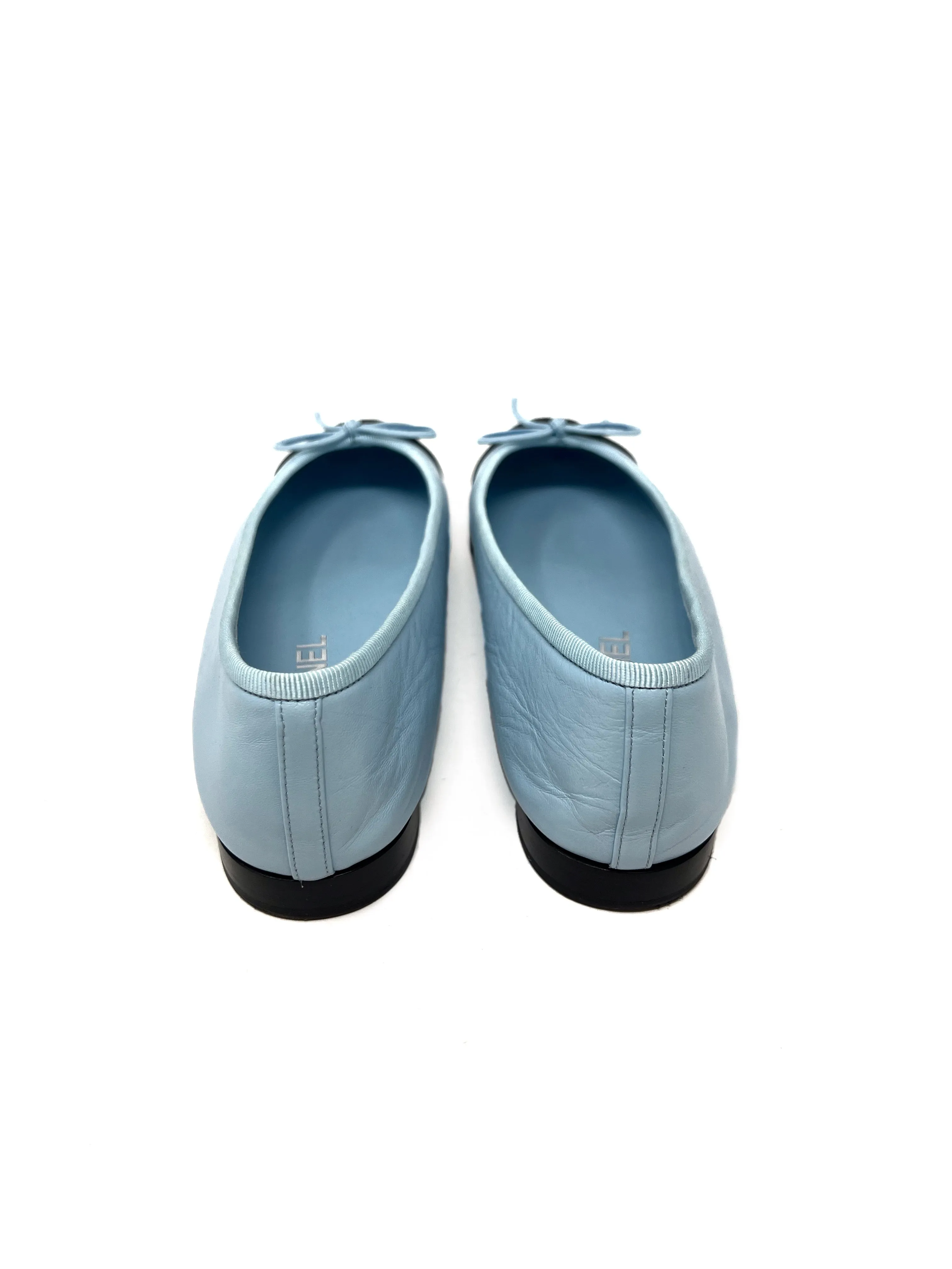 Chanel W Shoe Size 37 '24S Leather Grosgrain Cap Toe Ballet Flat