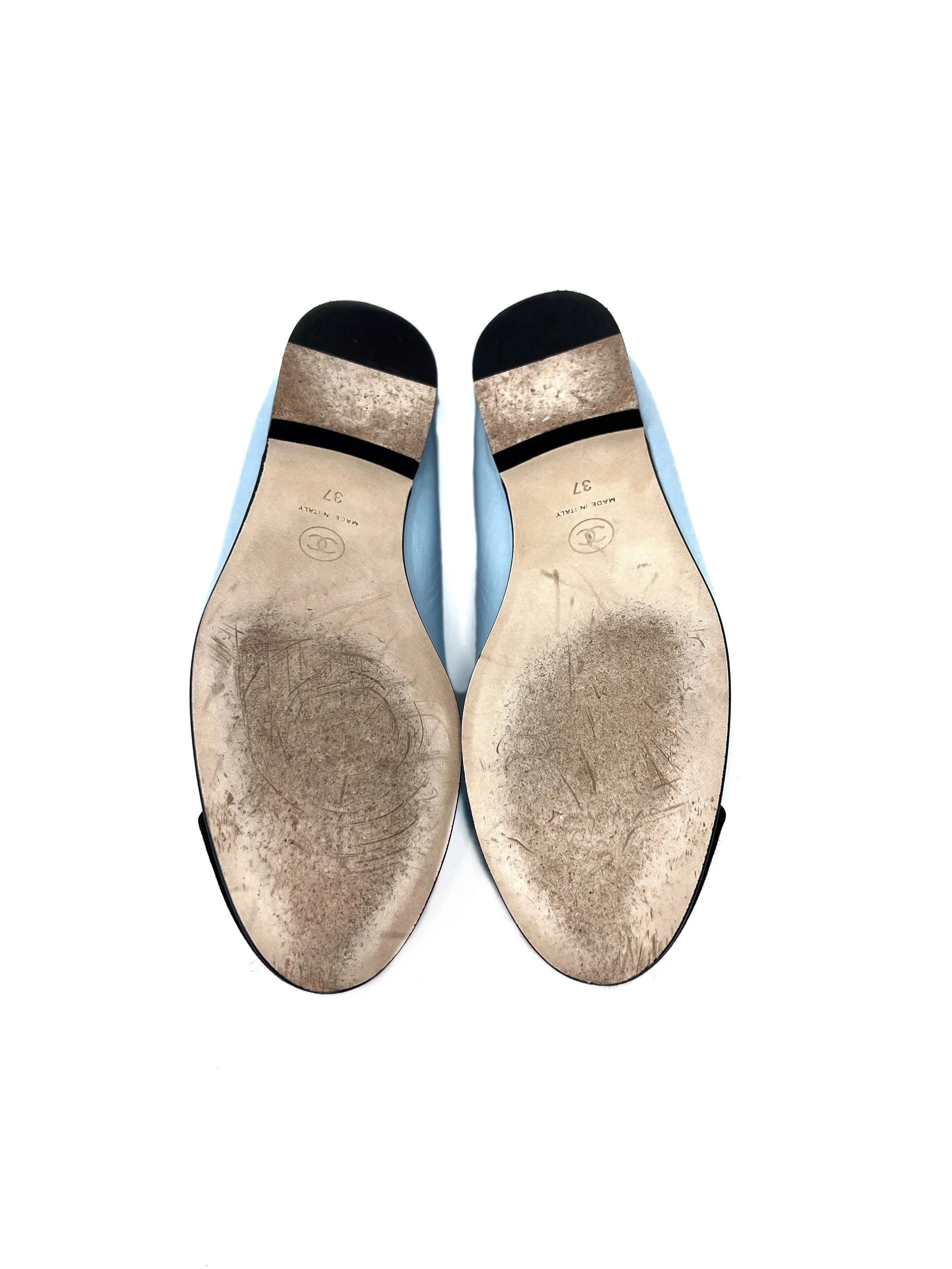 Chanel W Shoe Size 37 '24S Leather Grosgrain Cap Toe Ballet Flat