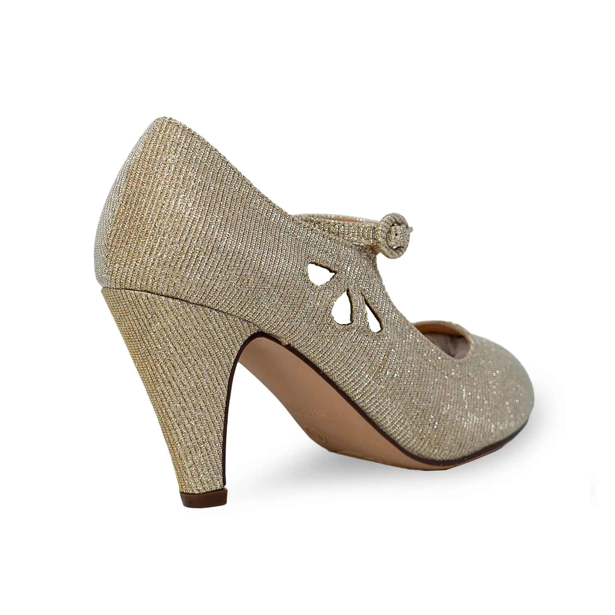 Chase & Chloe Kimmy-21 Women's Round Toe Pierced Mid Heel Mary Jane Style Dress Pumps