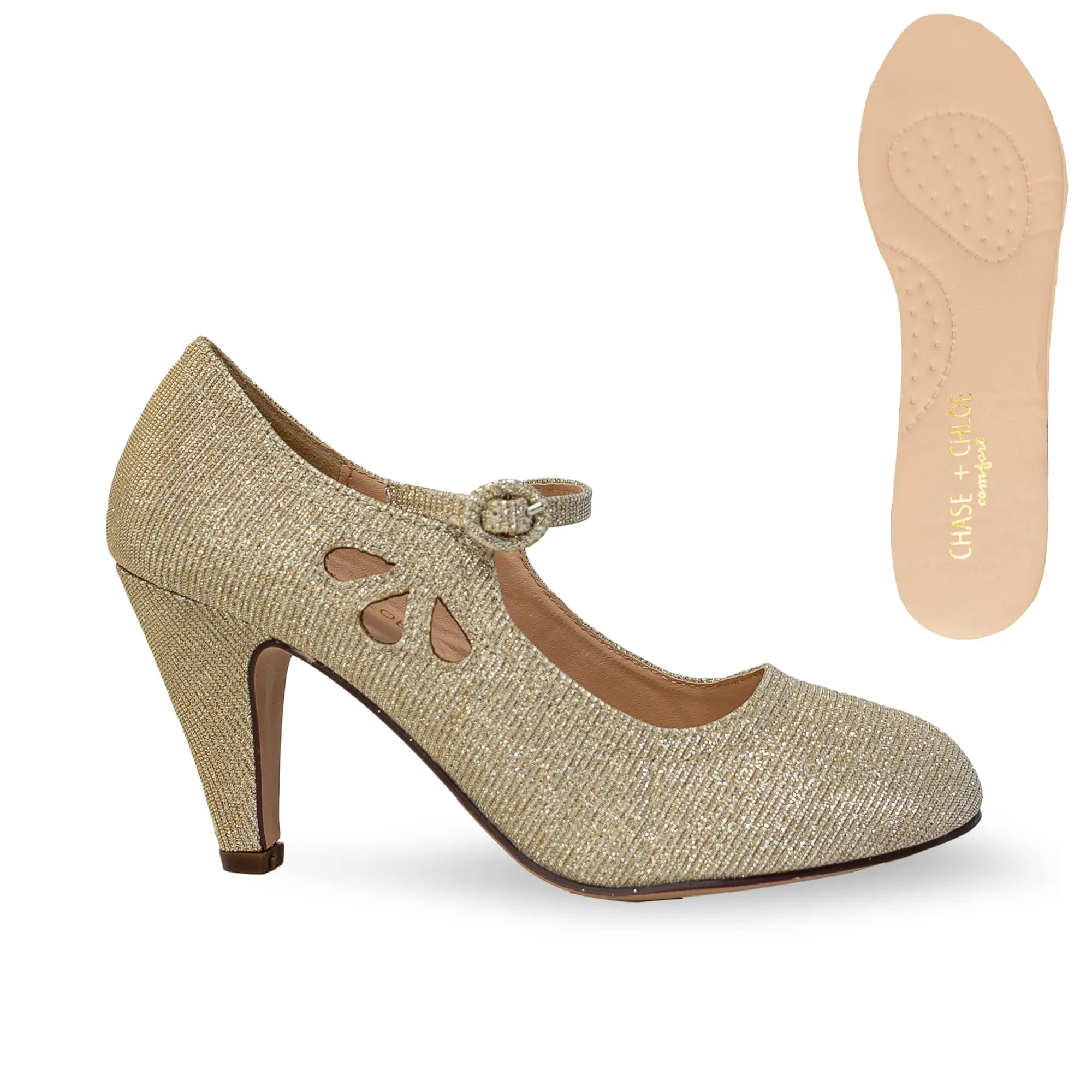 Chase & Chloe Kimmy-21 Women's Round Toe Pierced Mid Heel Mary Jane Style Dress Pumps