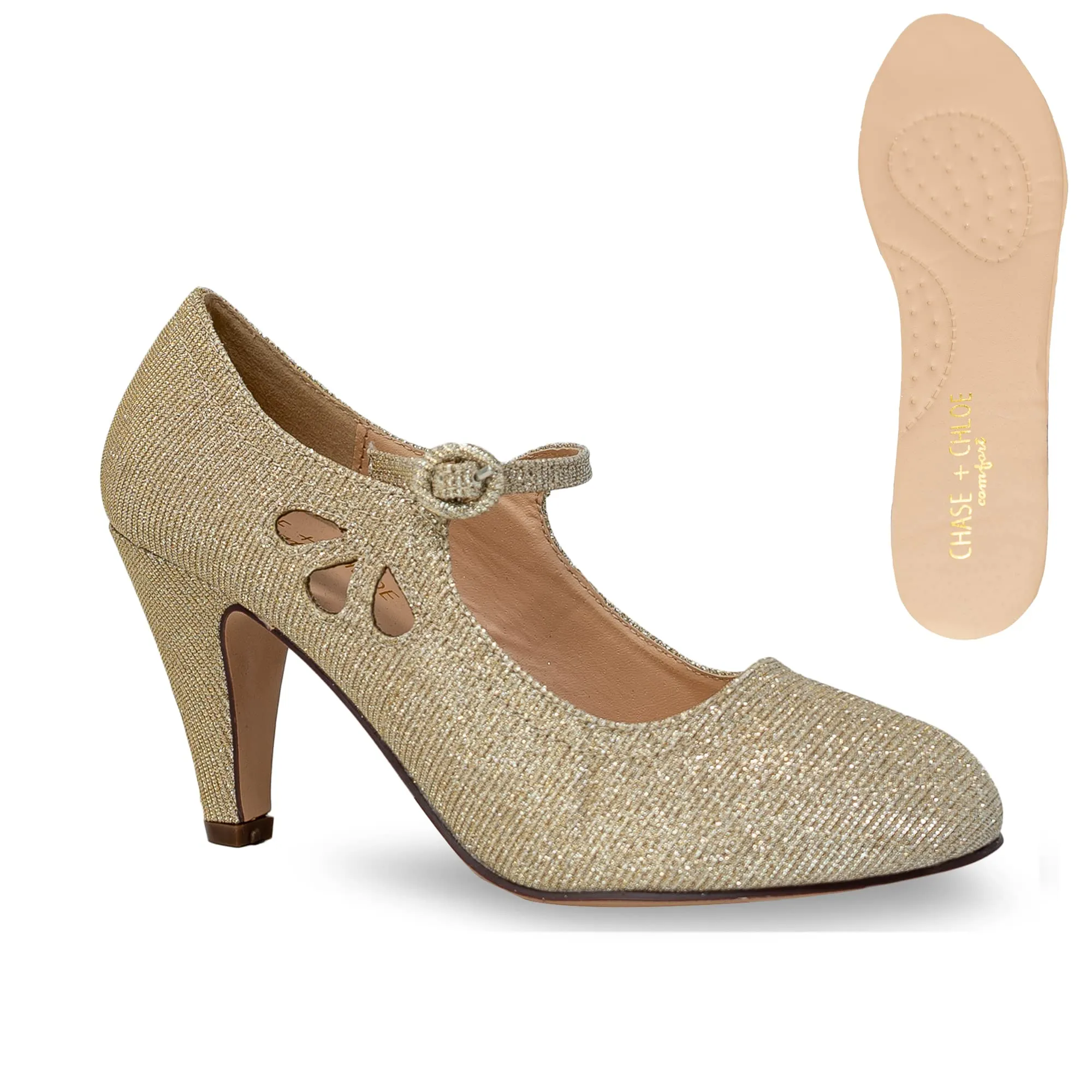 Chase & Chloe Kimmy-21 Women's Round Toe Pierced Mid Heel Mary Jane Style Dress Pumps