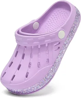 Cubufly Kids Garden Shoes Boys Girls Glitter Stripe Band Clogs Toddler Slip On Water Sandals Children Beach Pool Slipper