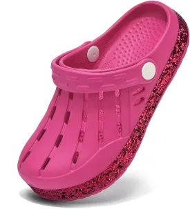 Cubufly Kids Garden Shoes Boys Girls Glitter Stripe Band Clogs Toddler Slip On Water Sandals Children Beach Pool Slipper