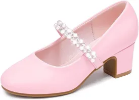 Flower Girl Shoes Kids High Heels Mary Jane Flats Cute Pearl Rhinestones Girls Dress Pumps Shoes for Church Wedding Party Little Big Kids