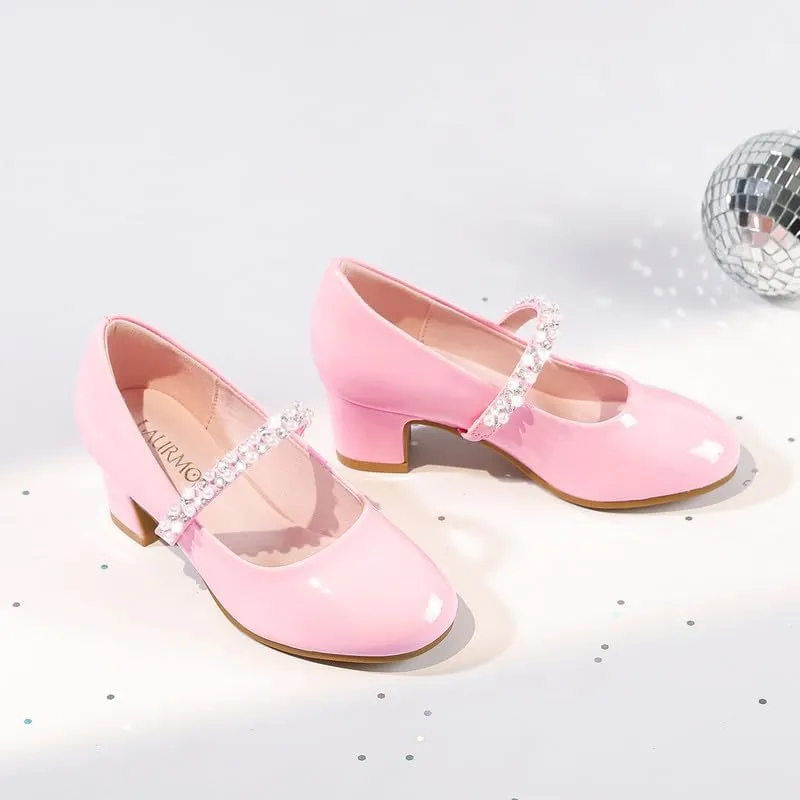 Flower Girl Shoes Kids High Heels Mary Jane Flats Cute Pearl Rhinestones Girls Dress Pumps Shoes for Church Wedding Party Little Big Kids
